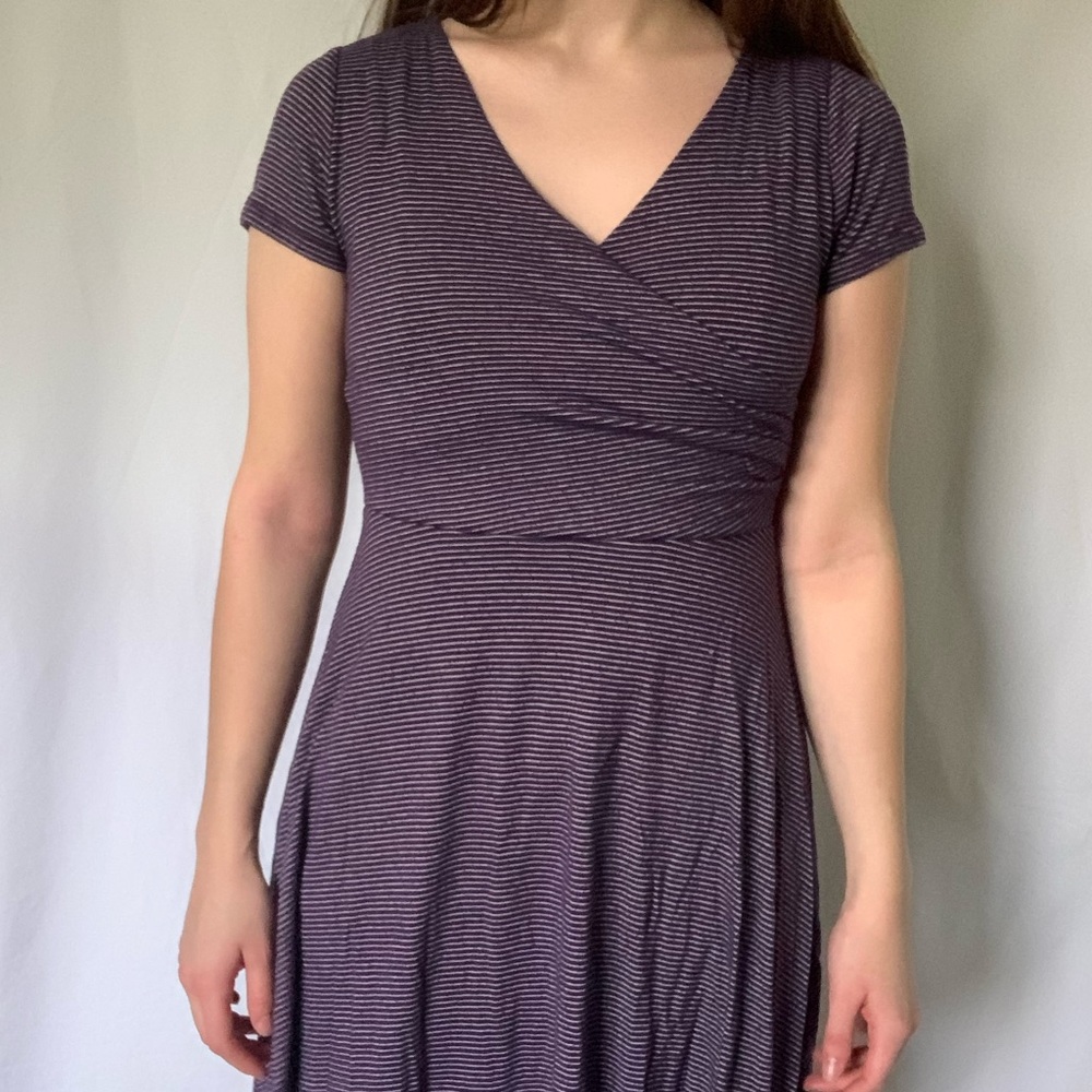 Striped Short-Sleeve Wrap Dress